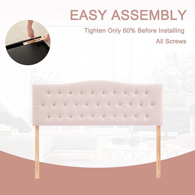 Tufted Upholstered Headboard California King Size, Sturdy and Durable Solid Wood Bed headboard, Fabric Headboard Adjustable Height from 37” to 51”, Button Diamond Design Head Board, Pink