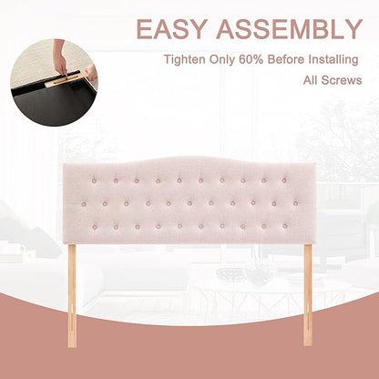 Tufted Upholstered Headboard California King Size, Sturdy and Durable Solid Wood Bed headboard, Fabric Headboard Adjustable Height from 37” to 51”, Button Diamond Design Head Board, Pink