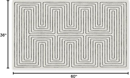 RUGGABLE x Jonathan Adler Machine Washable Modern Area Rug – Labyrinth Black/Ivory 3x5, Stain-Resistant, Non-Slip – Small Rugs for Living Room, Bedroom, Hallway, Entryway & Office–with Standard Pad