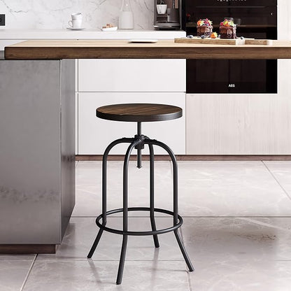 Swivel Bar Stool – Adjustable Backless Stool for Counter Height with Round Wood Seat and Iron Tube Frame for Kitchen by Lavish Home (Brown)