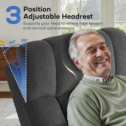 Tami Tami Dual Motor Power Lift Chair Recliner for Elderly with Massage and Heat, Infinite Position Electric Lift Recliner with Adjustable Headrest, USB (T6015 - Plush Fabric, Dark Gray, Oversized)
