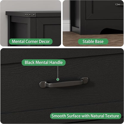 Dresser for Bedroom with 6 Drawers, 48" Wide Wood Chest of Drawers with Deep Drawers & Mental Handle, Modern Dresser TV Stand, Wooden Closet Storage Organizer for Living Room, Hallway, Entryway, Black