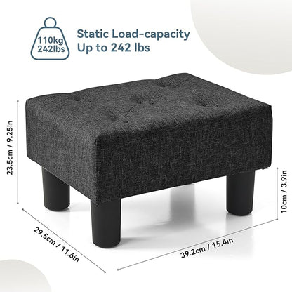 Poofzy Small Foot Stool Ottoman, Linen Ottoman Foot Rest with Legs, Rectangle Foot Rest for Couch, Footstools and Ottomans Small for Living Room and Entryway (Black)
