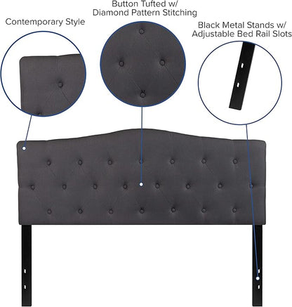 BizChair Arched Button Tufted Upholstered Queen Size Headboard in Dark Gray Fabric