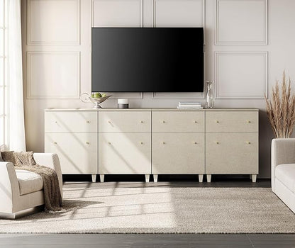 WAMPAT 4-in-1 Storage Cabinets for Living Room, 94.4" Sideboard with Drawers and Doors, Modern Beige Accent Cabinets with Adjustable Shelves for Dining Room, Hallway, Bedroom, 4 Packs