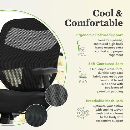 HON Prominent High Back Office Chair, Ergonomic Desk Chair with Adjustable Center-Tilt Recline, 360 Swivel, Swivel-Tilt, Black