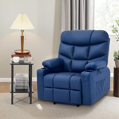 MCombo Oversized Power Lift Recliner Chair with Extended Footrest for Elderly People, Faux Leather R7289 (Navy Blue, Oversize)