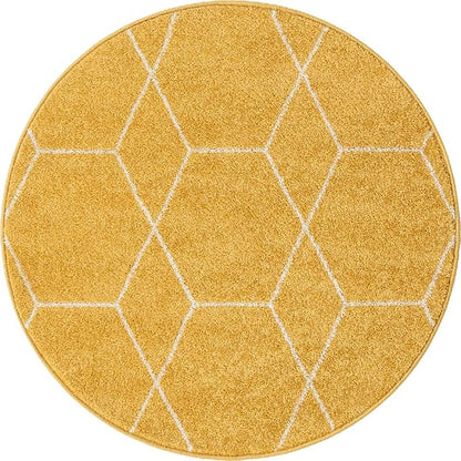 Unique Loom Trellis Frieze Collection Area Rug - Geometric (3' Round, Yellow/ Ivory)