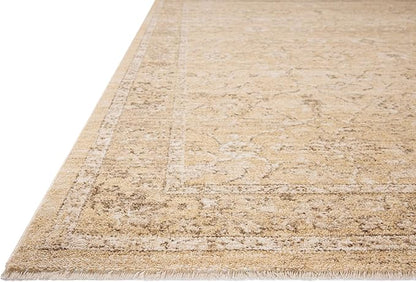 Loloi Chris Loves Julia Palma Collection PLM-10 Wheat/Bark 3'-6" x 5'-6" Fringe Accent Rug Vintage Style Boho Living Room Bedroom Carpet