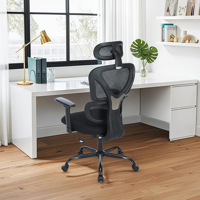 Ergonomic Office Chair with Adjustable Headrest & 3D Armrests, High Back Mesh Desk Chair with Lumbar Support, Reclining Lock 97°-125°, Swivel Computer Task Chair for Home Office, 300 LBS