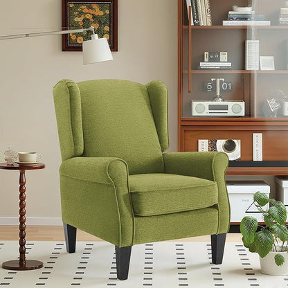 Accent Chair for Living Room, High Back Reading Armchairs with Removable Seat Cushion, Mid-Century Green Single Couch in Fabric, Modern Ergonomic Wingback Chair for Bedroom,Club, Balcony