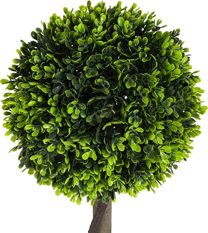 Christopher Knight Home Alene Set of 2 34''H Pre-Potted Artificial Tree Indoor, Artificial Topiary Boxwood Tree Double Ball with Pot, Faux Tree with Natural Wood Trunk with Black Plastic Pot, Green