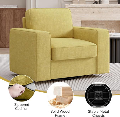 36'' Width Wide Swivel Accent Sofa Chair Set of 2, 360 Degree Rotation Oversized Wingback Armchair Linen Fabric Single Thick Cushion Soft Living Room, Office Yellow