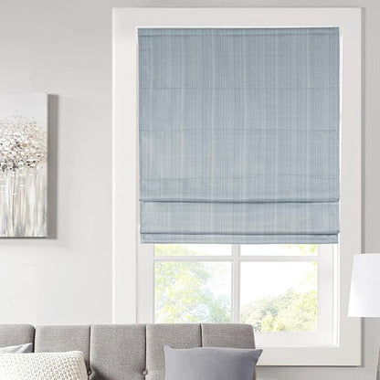 Madison Park Galen Cordless Roman Shade, 34"W x 64"H, Sheen Blue – Room Darkening, Thermal Insulated, Energy Efficient Window Blind with Subtle Sheen Basketweave Fabric for Privacy