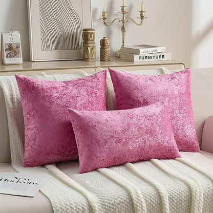FUTEI Hot Pink Flannel Throw Pillow Covers 24x24 Inch Set of 2,Soft Dimensional Textured European Cushion Cases,Modern Home Decor for Couch Living Room