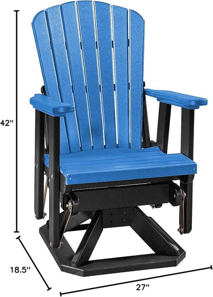 DutchCrafters Slat Fan Back Poly Adirondack Swivel Glider Outdoor Patio Chair (Black & Blue)