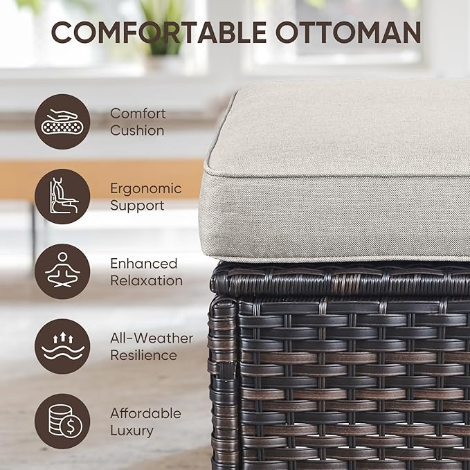 Swivel Patio Chairs Sofa Set of 8 with 6" Thick Cushion - Wicker Outdoor Swivel Rocker Patio Chair,Sofa/Glass Coffee Table, High Back Comfortable Outdoor Glider Chairs - Brown Wicker | Beige Cushions
