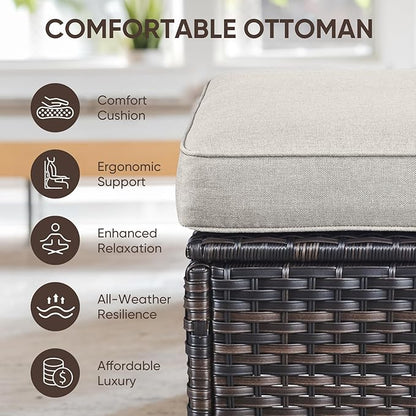 Swivel Patio Chairs Sofa Set of 8 with 6" Thick Cushion - Wicker Outdoor Swivel Rocker Patio Chair,Sofa/Glass Coffee Table, High Back Comfortable Outdoor Glider Chairs - Brown Wicker | Beige Cushions