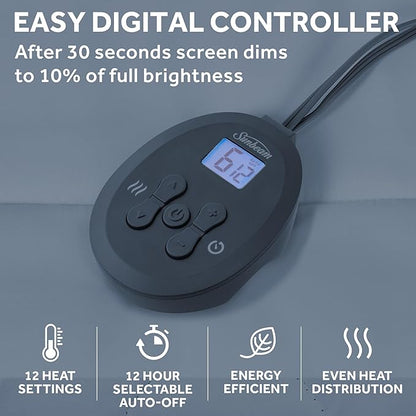 Sunbeam Electric Heated Mattress Pad Restful Quilted Extra-Cozy Fabric 12 Heat Settings 12-Hour Auto Shut-Off Deep Pocket Fit Machine Washable King 80" x 76"