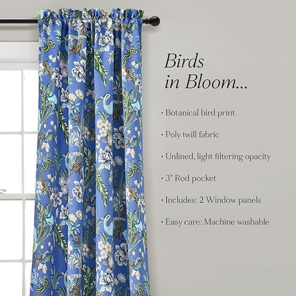 Lush Decor Dolores Light Filtering Window Panels, Pair, 52" W x 84" L, Blue & Green - Floral Curtains for Bedroom - Vintage Curtains - Coquette Room Decor