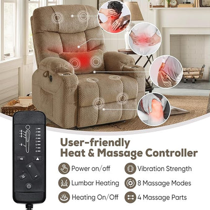 ABCASA Oversized Dual Motor Lay Flat Power Lift Recliner Chair Set of 2 for Elderly with Massage and Heat, Textile Large Recliner Chair, Lift Chairs Recliner with Lumbar Pillow, Cup Holder, Beige