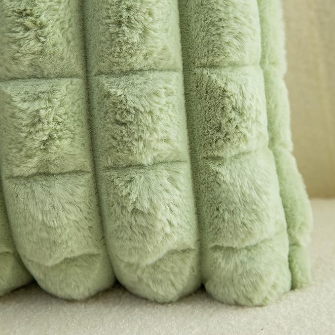 Neelvin Green Faux Fur Cozy Soft Plaid Decorative Throw Pillow Covers 12x20 inch Set of 2,Velvet Pillowcase Cushion Case for Sofa Couch