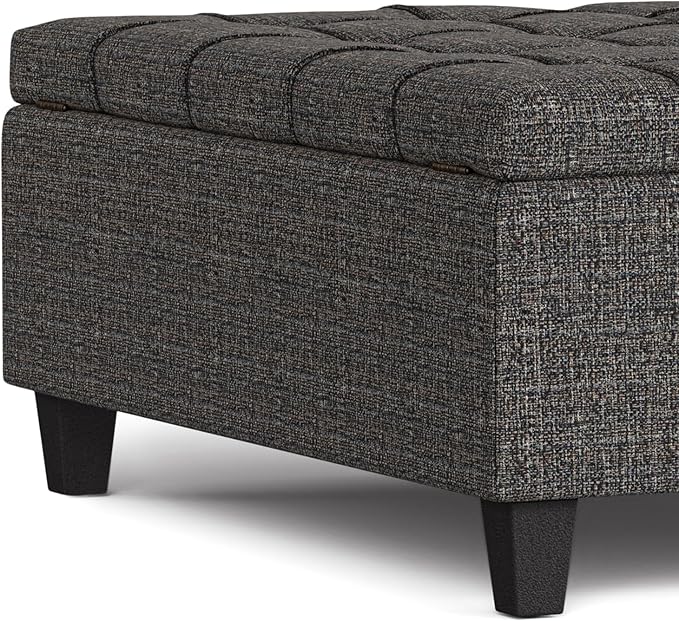 SIMPLIHOME Harrison 40 inch Wide Transitional Square Large Coffee Table Storage Ottoman in Ebony Polyester Tweed, Assembled, for The Living Room and Bedroom