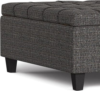 SIMPLIHOME Harrison 40 inch Wide Transitional Square Large Coffee Table Storage Ottoman in Ebony Polyester Tweed, Assembled, for The Living Room and Bedroom