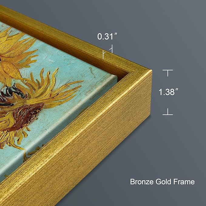 Wieco Art Framed Wall Art of Sunflower by Vincent Van Gogh Paintings Reproduction Abstract Canvas Prints for Home Living Room Decorations Bronze Gold Frame
