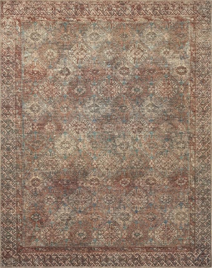 Loloi Amber Lewis Billie Collection, Aqua & Rust 7'-6" x 9'-6" Area Rug – Antique & Distressed Accent Rugs for Living Room, Bedroom, Entryway & Hallway, No Shed High Traffic Area Home Decor Rug