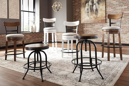 Signature Design by Ashley Valebeck Industrial Adjustable Height Swivel Barstool, 2 Count, Brown