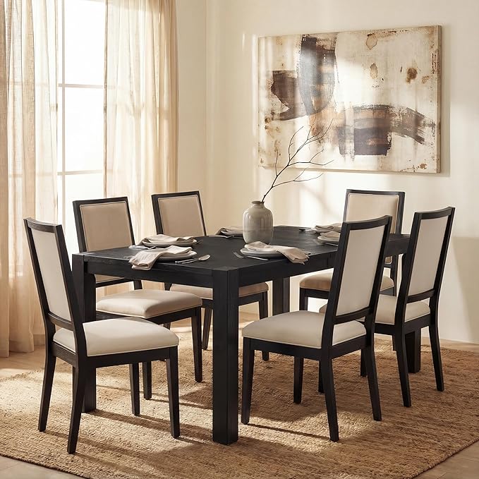 60"-80" Extendable Dining Table, Modern Rectangular Wood Kitchen Table, Farmhouse Expandable Dinner Table, Traditional Large Extension Meeting Desk for Dining Room, Living Room, Black