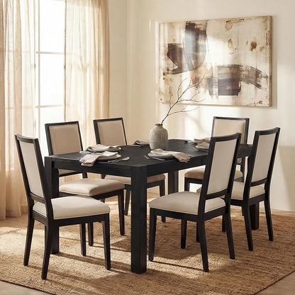 60"-80" Extendable Dining Table, Modern Rectangular Wood Kitchen Table, Farmhouse Expandable Dinner Table, Traditional Large Extension Meeting Desk for Dining Room, Living Room, Black