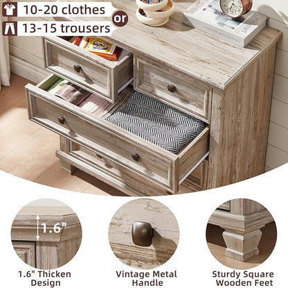 Farmhouse Bedroom Dresser and Nightstand Set of 4, 6 Drawer Tall & 5 Drawers Dresser & 2 Drawer Nightstand Set, Rustic Wood Bedroom Furniture Set for Livingroom, Hallway, Grey
