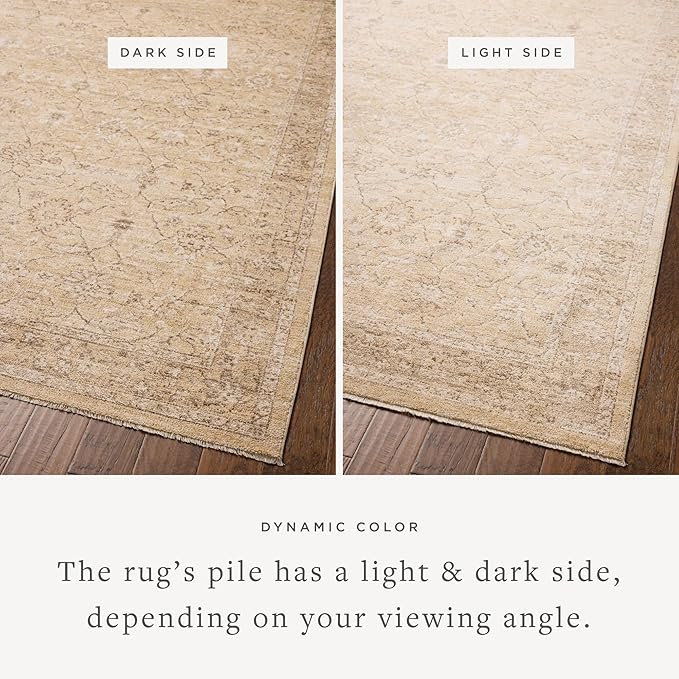 Loloi Chris Loves Julia Palma Collection PLM-10 Wheat/Bark 2'-3" x 3'-10" Fringe Accent Rug Vintage Style Boho Living Room Bedroom Carpet