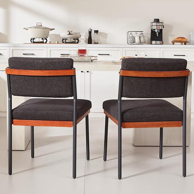 Modern Dining Chairs Set of 4, Kitchen Chairs with Thick Cushions and Adjustable Foot Pads, Upholstered Fabricr Dining Room Chairs with Sturdy Metal Legs,Black