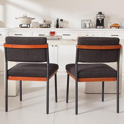 Modern Dining Chairs Set of 4, Kitchen Chairs with Thick Cushions and Adjustable Foot Pads, Upholstered Fabricr Dining Room Chairs with Sturdy Metal Legs,Black