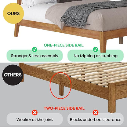 DG Casa Vandermark Solid Wood Easy Install Queen Bed Frame with Unique Headboard and Wooden Slat Support Included No Box Spring Required - Beige Walnut