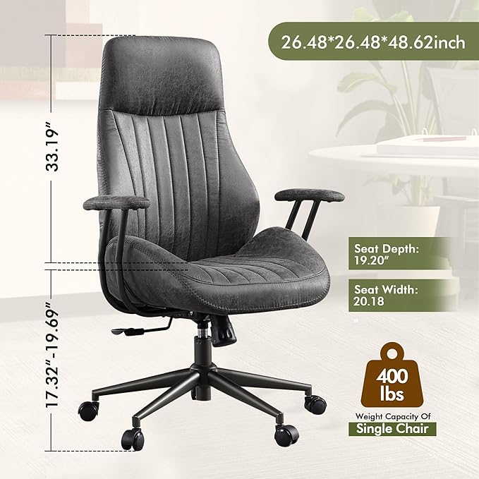 High Back Office Chair,Modern Swivel Office Chair,Black Suede Fabric Gaming Chair,Height Adjustable Home Office Desk Chair with Lumbar Support