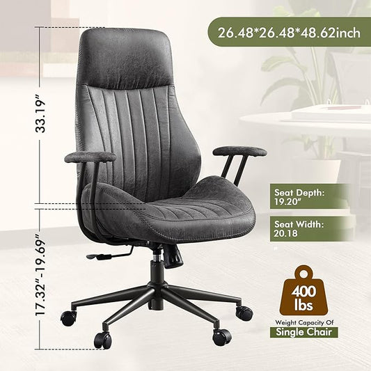 High Back Office Chair,Modern Swivel Office Chair,Black Suede Fabric Gaming Chair,Height Adjustable Home Office Desk Chair with Lumbar Support