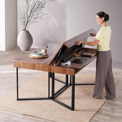 Transformer Table to Desk, Modern Home Office Desk with Storage, Foldable Desk to Dining Table, Multiuse Computer Desk, Work from Home Essentials (Dark Brown, Royal Walnut)