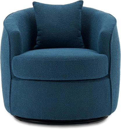 Swivel Accent Chair Set, Modern Upholstered Boucle Barrel Arm Chairs with Pillow for Living Room, 360 Degree Round Swivel Sherpa Armchair with Round Base for Bedroom Club (2, Dark Blue)