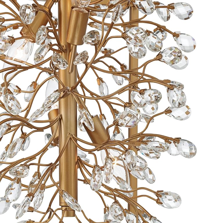 Possini Euro Design Carrine Light Brass Gold Pendant Chandelier Lighting 15 1/4" Wide Modern Clear Crystal Accents 4-Light Fixture for Dining Room House Home Foyer Kitchen Entryway Bedroom Living