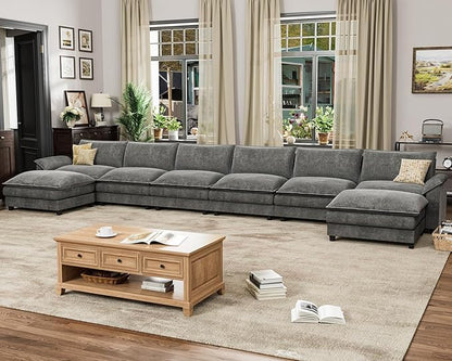 Homall 232" Modular Sectional Sofa, Oversized Sofa Couch with Reversible Ottoman, DIY Combination Chenille Deep 6-Seat Cloud Couch for Living Room, Apartment (Light Grey, Oversized Sofa)