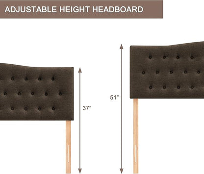 Tufted Upholstered Headboard Queen Size, Sturdy and Durable Solid Wood Bed headboard, Fabric Headboard Adjustable Height from 37” to 51”, Button Diamond Design Head Board, Chocolate