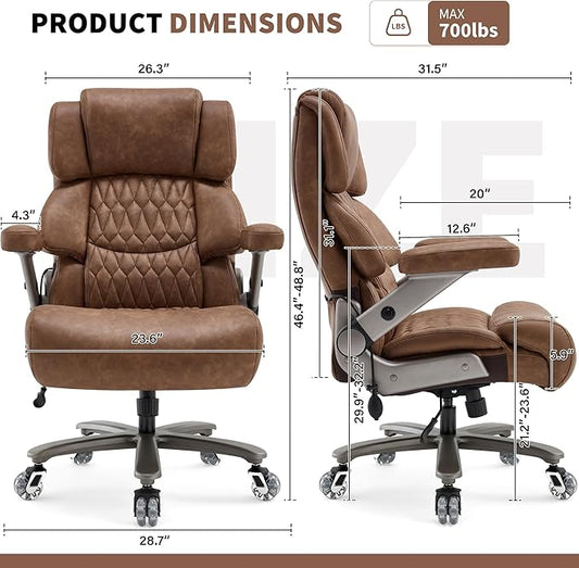 Big and Tall Office Chair 700lbs- Large High Back Executive Computer Desk Chair with 3D Flip-Up Arms, Adjustable Lumbar Support, Extra Wide Plus Size Seat, Heavy Duty Metal Base & Quiet Rubber Wheels