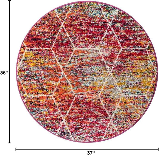Unique Loom Trellis Frieze Collection Area Rug - Geometric (3' Round, Multi/ Ivory)