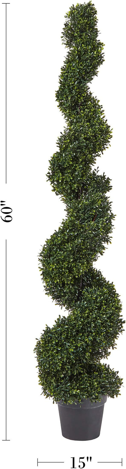 5 Ft Artificial Boxwood Spiral Topiary Tree - Realistic Fake Plant with Weighted Pot for Indoor or Outdoor Use - Artificial Plants for Living Room, Office, or Home Decor by Pure Garden (Green)