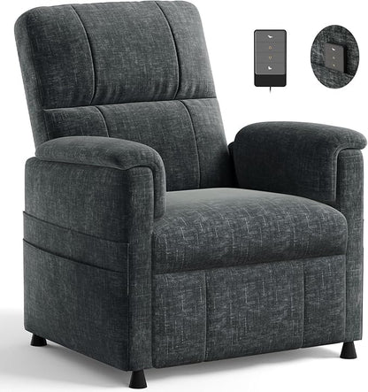 Amada Small Power Recliner Chair for Adults, Chenille Electric Reclining Chair for Small Spaces with Remote & Side Pockets, Thick Seat Cushion for Home Theater, RV, Living Room & Bedroom (Dark Grey)