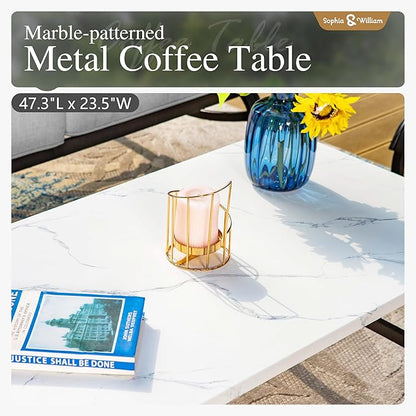 Sophia & William Patio Furniture Sets 5 Seats Outdoor Metal Conversation Sets 4 Pcs with 2 x Cushioned Swivel Sofa Chairs,1 x 3-Seat Sofa, 1x Marbling Metal Coffee Table Lawn Backyard Poolside Red